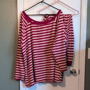 torrid Fuchsia and Cream Striped Ribbed Sleep Shirt
